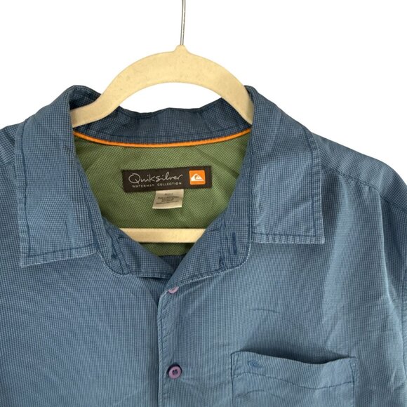 Quiksilver Waterman Shirt Mens L Green Short Sleeve Button Up Camp Pocket - Picture 4 of 6
